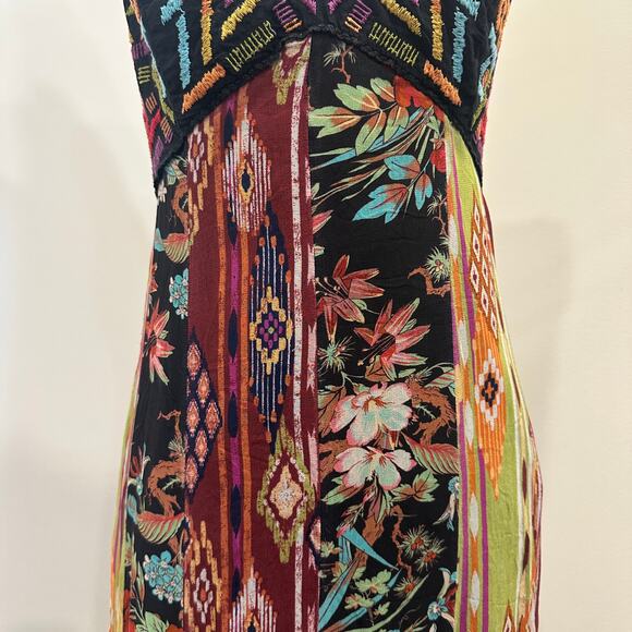 Anthropologie Boho Multi-Print Embroidered V-Neck Maxi Dress Art-to-Wear Fairy - Picture 6 of 15